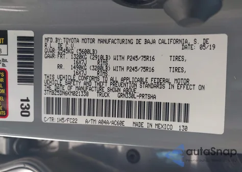 2019 Toyota Tacoma Sr5 from USA, damaged, VIN 3TMBZ5DN6KM021338